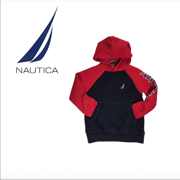 NWT Nautica Navy &  Red Hooded Pullover Sweatshirt - Picture 1 of 10